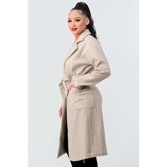 Rachell`s Boutique Jackets & Blazers - Luxe Wool Waist Tie Side Pockets Midi Length Coat
